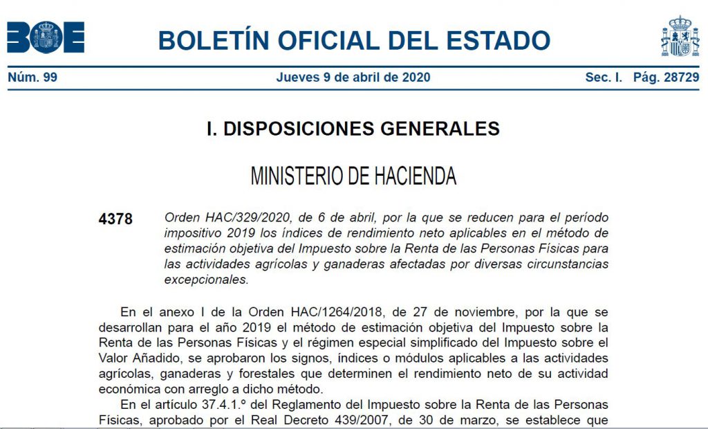 Imagen FISCALIDAD: ORDEN REDUCCIÓN DE MÓDULOS 2019