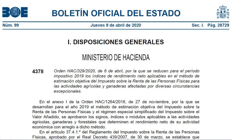 FISCALIDAD: ORDEN REDUCCIÓN DE MÓDULOS 2019