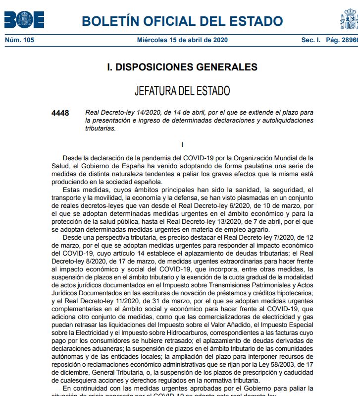 AMPLIACIÓN PLAZO PRESENTACIÓN DECLARACIONES Y AUTOLIQUIDACIONES TRIBUTARIAS