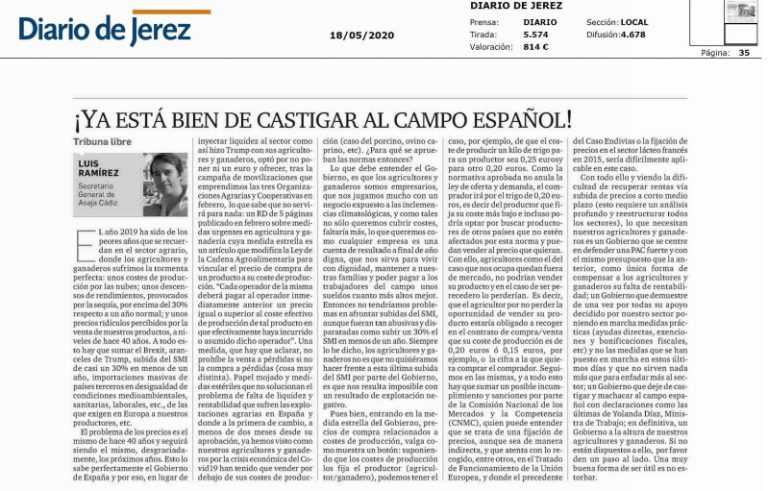 Artículo de opinión de Luis Ramírez en el Diario de Jerez