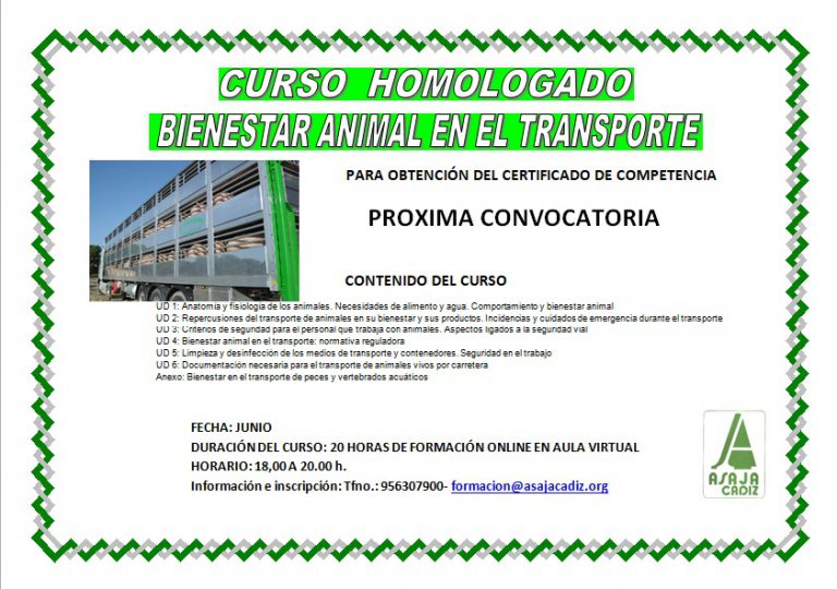CURSO ONLINE DE BIENESTAR ANIMAL EN EL TRANSPORTE