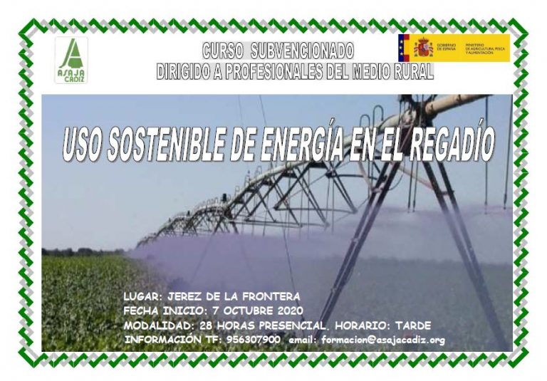 CURSO DE FORMACIÓN SUBVENCIONADO DE  USO SOSTENIBLE DE ENERGÍA EN EL REGADÍO