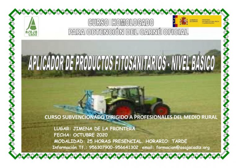 CURSO DE FORMACIÓN SUBVENCIONADO DE  APLICADOR DE PRODUCTOS FITOSANITARIOS  NIVEL BÁSICO