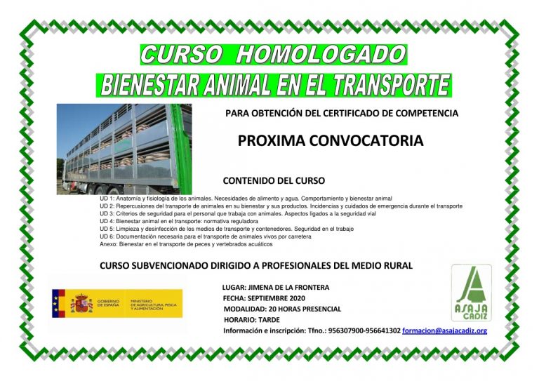 CURSO DE FORMACIÓN SUBVENCIONADO DE  BIENESTAR ANIMAL EN EL TRANSPORTE