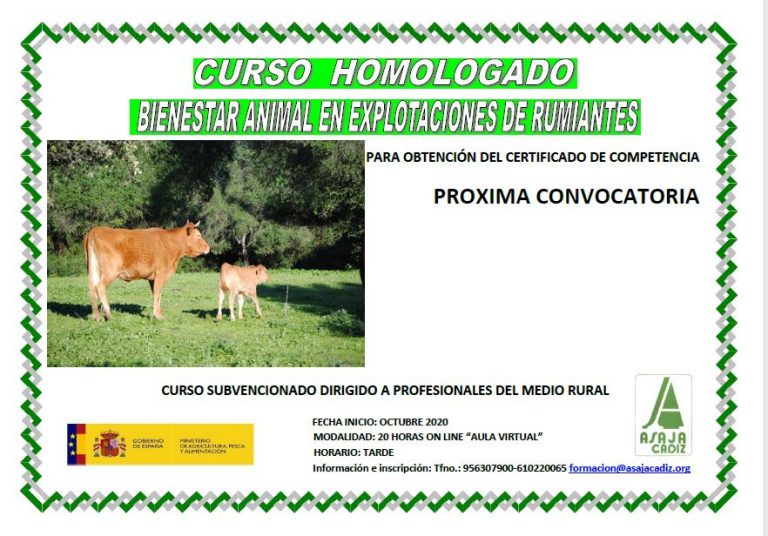 CURSO DE FORMACIÓN SUBVENCIONADO DE BIENESTAR ANIMAL EN EXPLOTACIONES DE RUMIANTES