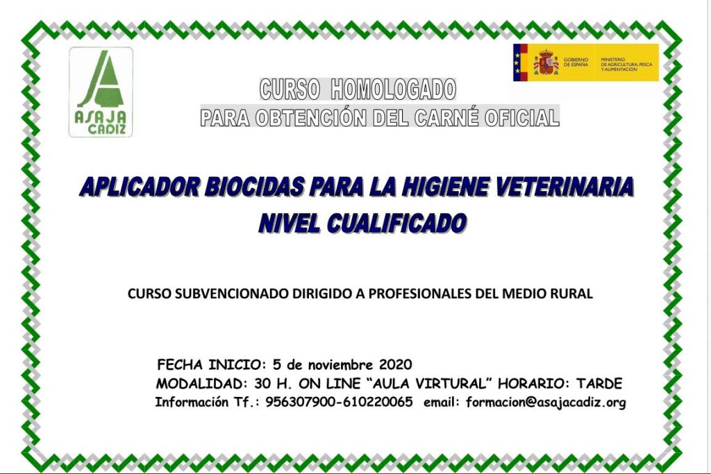 Imagen CURSO DE FORMACIÓN SUBVENCIONADO DE  APLICADOR DE BIOCIDAS PARA LA HIGIENE VETERINARIA NIVEL CUALIFICADO