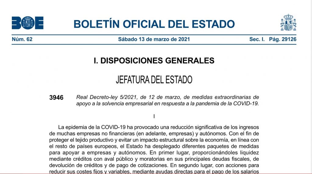 Imagen MEDIDAS EXTRAORDINARIAS DE APOYO A LA SOLVENCIA EMPRESARIAL