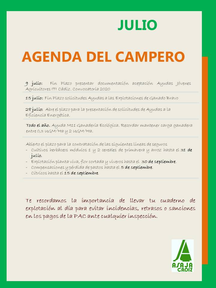 AGENDA DEL CAMPERO. JULIO