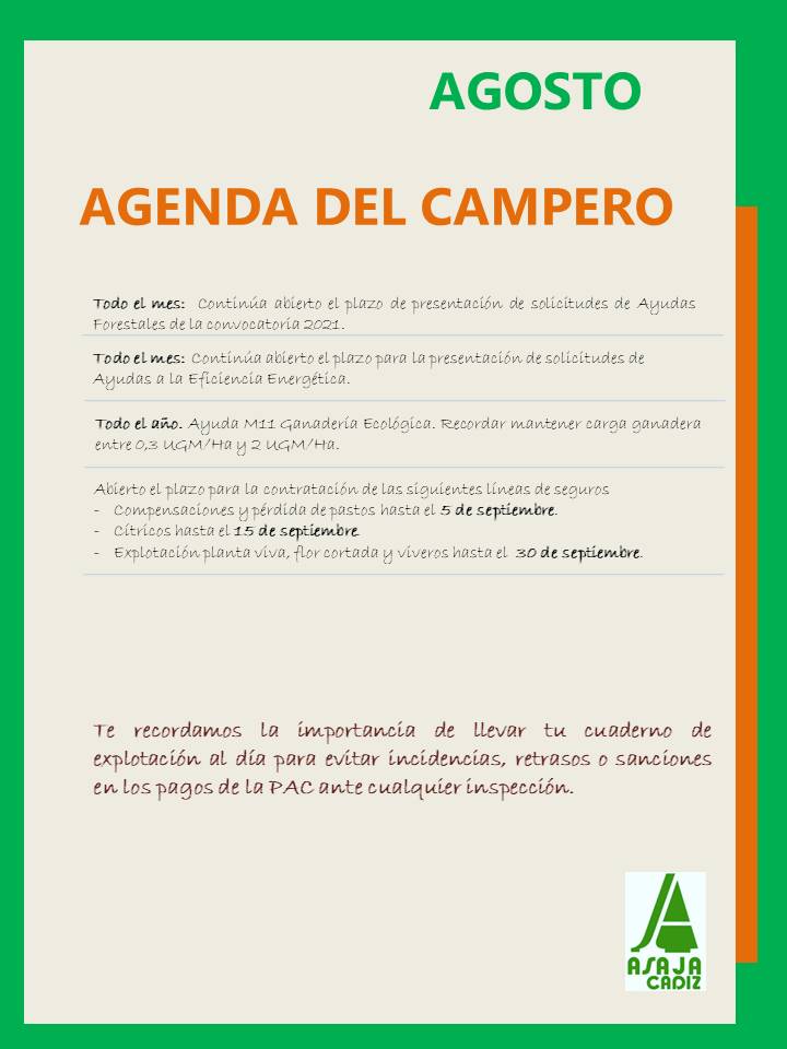 AGENDA DEL CAMPERO. AGOSTO