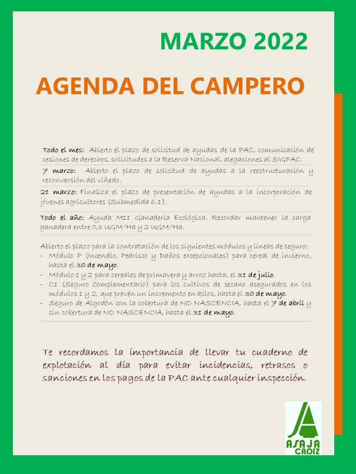 AGENDA DEL CAMPERO MARZO