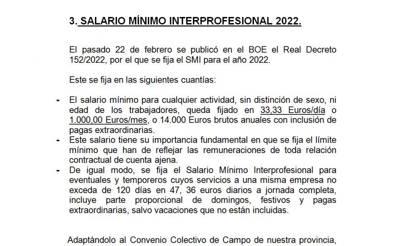 SALARIO MÍNIMO INTERPROFESIONAL 2022