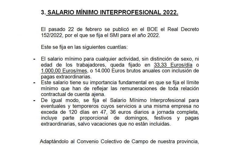 SALARIO MÍNIMO INTERPROFESIONAL 2022