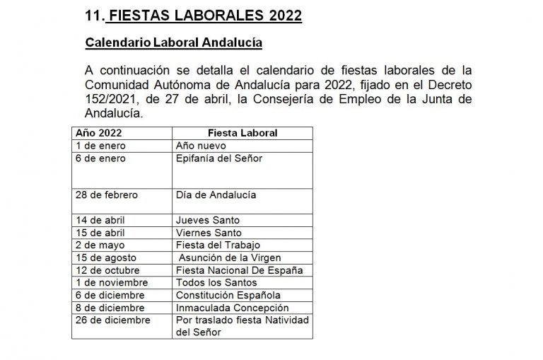 FIESTAS LABORALES 2022