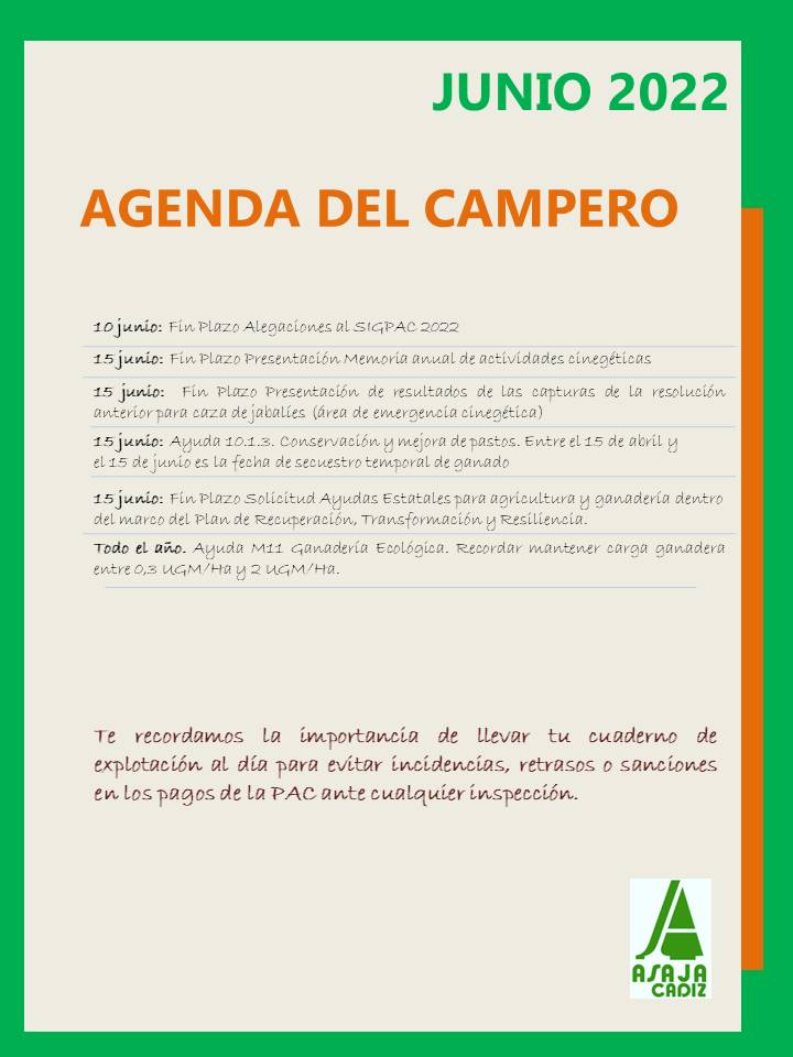 AGENDA DEL CAMPERO JUNIO 2022